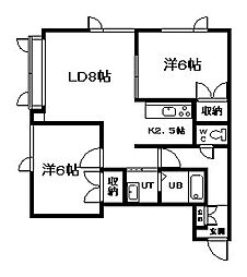 プリンセス神楽岡 2LDKの間取図画像