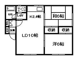 ハイツミサワ 2DKの間取図画像