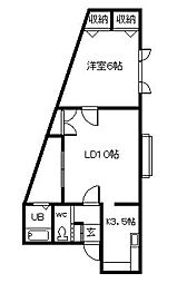 ツインクル壱番舘 1LDKの間取図画像