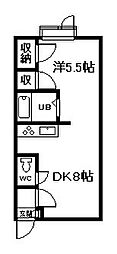第5リバーハイツ藤 1DKの間取図画像