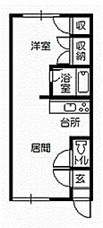 第5リバーハイツ藤 1DKの間取図画像