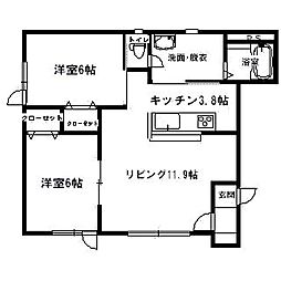 エスティフェリス 2LDKの間取図画像
