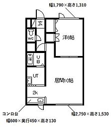 オブジェ1・6 1LDKの間取図画像