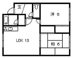 早川マンション 2LDKの間取図画像
