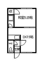コーポ花園 1DKの間取図画像