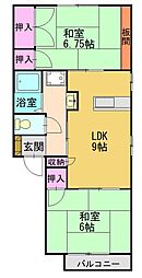 ハイライフ小松原1 2LDKの間取図画像