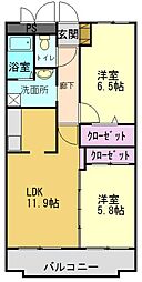 グリーンコート加古川2番館 2LDKの間取図画像