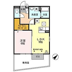 バーディーコートA棟 1LDKの間取図画像