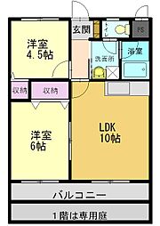ヴィレッジみふく1 2LDKの間取図画像