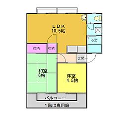アーバンハイツ梶原B棟 2LDKの間取図画像