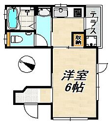 オーレスコート板宿 1Kの間取図画像