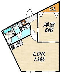 ラムール長田 1LDKの間取図画像