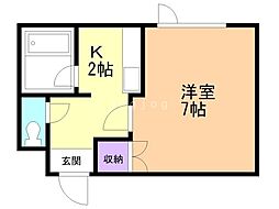 フォーシーズンズ2 1Kの間取図画像