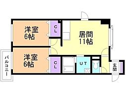 パストラル麻生東B 2LDKの間取図画像