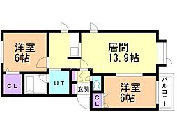 パードレスB 2LDKの間取図画像