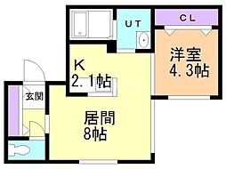 札幌市営東豊線 栄町駅 徒歩7分の賃貸マンション 2階1LDKの間取り