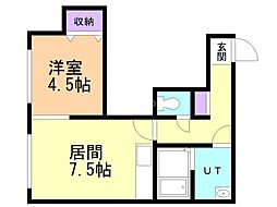 Kコート北19条 1DKの間取図画像