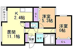 PrendoreM北25条 2LDKの間取図画像