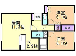 ラ・パークうえさか3 2LDKの間取図画像