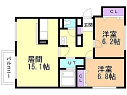 クチュール伏古公園A 2LDKの間取図画像