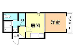 プロシード環状通東 1DKの間取図画像