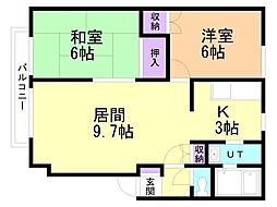 シームリーハイツ 2LDKの間取図画像