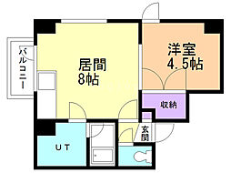 プレインハイム 1DKの間取図画像