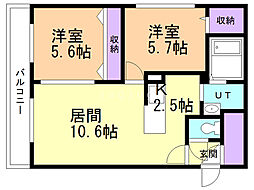 パークサイド北8条 2LDKの間取図画像
