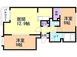 ジュネス元町 2LDKの間取図画像