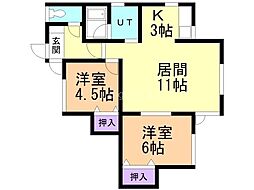 ESハイツB 2LDKの間取図画像