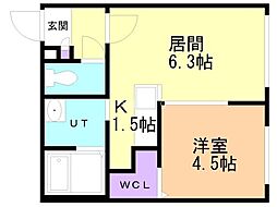 フォルテ新道東 1DKの間取図画像