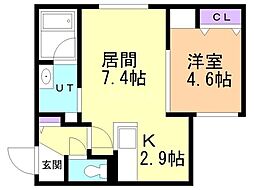 LINK N19 1LDKの間取図画像
