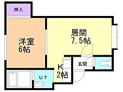 プライムハウス弐番館 1LDKの間取図画像