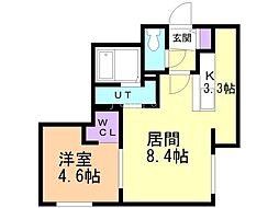 仮)北8東8MS 1LDKの間取図画像