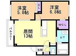 サンライズHTM 2LDKの間取図画像