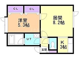 東苗穂レモンハイツ 1LDKの間取図画像
