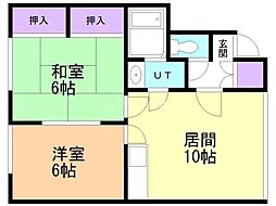 日の出ハイツ 2LDKの間取図画像