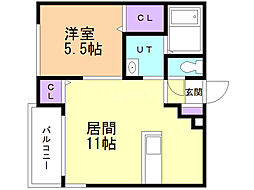 ルヌアージュ北13条東 4階1LDKの間取り