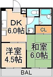 第2サイプレス・マンション 2DKの間取図画像