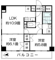 レジデンス上野 2DKの間取図画像
