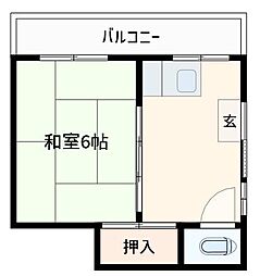 大内荘 1DKの間取図画像