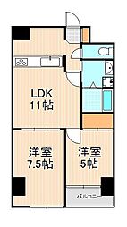 サンハイム清水 2LDKの間取図画像