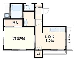 三村ハイツ 1LDKの間取図画像