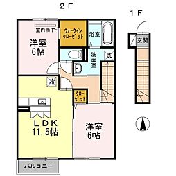 リヴェール来住A 2LDKの間取図画像