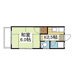 マンスリーワン・オグリ 1Kの間取図画像