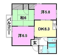 グランコート鴨川E 3DKの間取図画像
