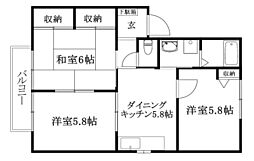 グランコート鴨川E 3DKの間取図画像