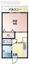 シェブー喜田村 1Kの間取図画像