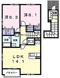 メゾンドカルムA 2LDKの間取図画像