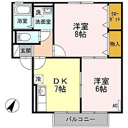 メゾン・フォンティーヌB 2DKの間取図画像